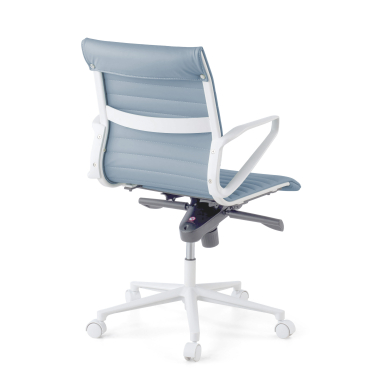 luxe bureaustoel wit blauw lage rugleuning witte structuur kunstleder vaste armleuningen 6