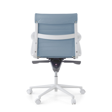 luxe bureaustoel wit blauw lage rugleuning witte structuur kunstleder vaste armleuningen 7
