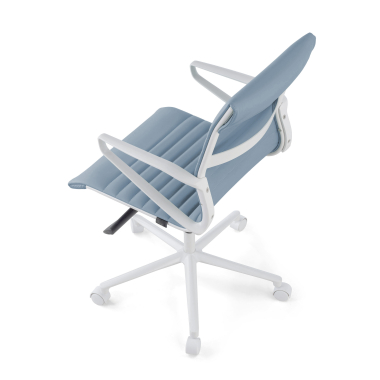luxe bureaustoel wit blauw lage rugleuning witte structuur kunstleder vaste armleuningen 8