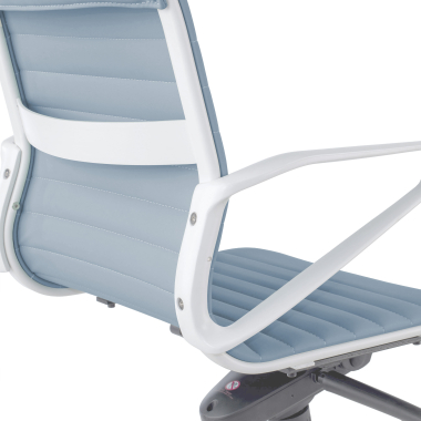 luxe bureaustoel wit blauw lage rugleuning witte structuur kunstleder vaste armleuningen 10