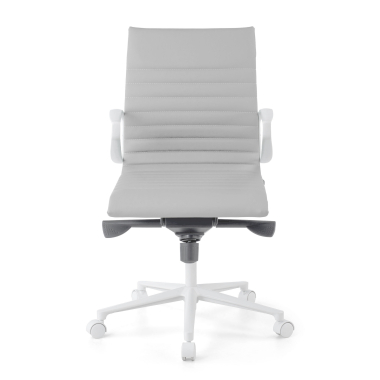 luxe bureaustoel wit grijs lage rugleuning witte structuur kunstleder vaste armleuningen 3
