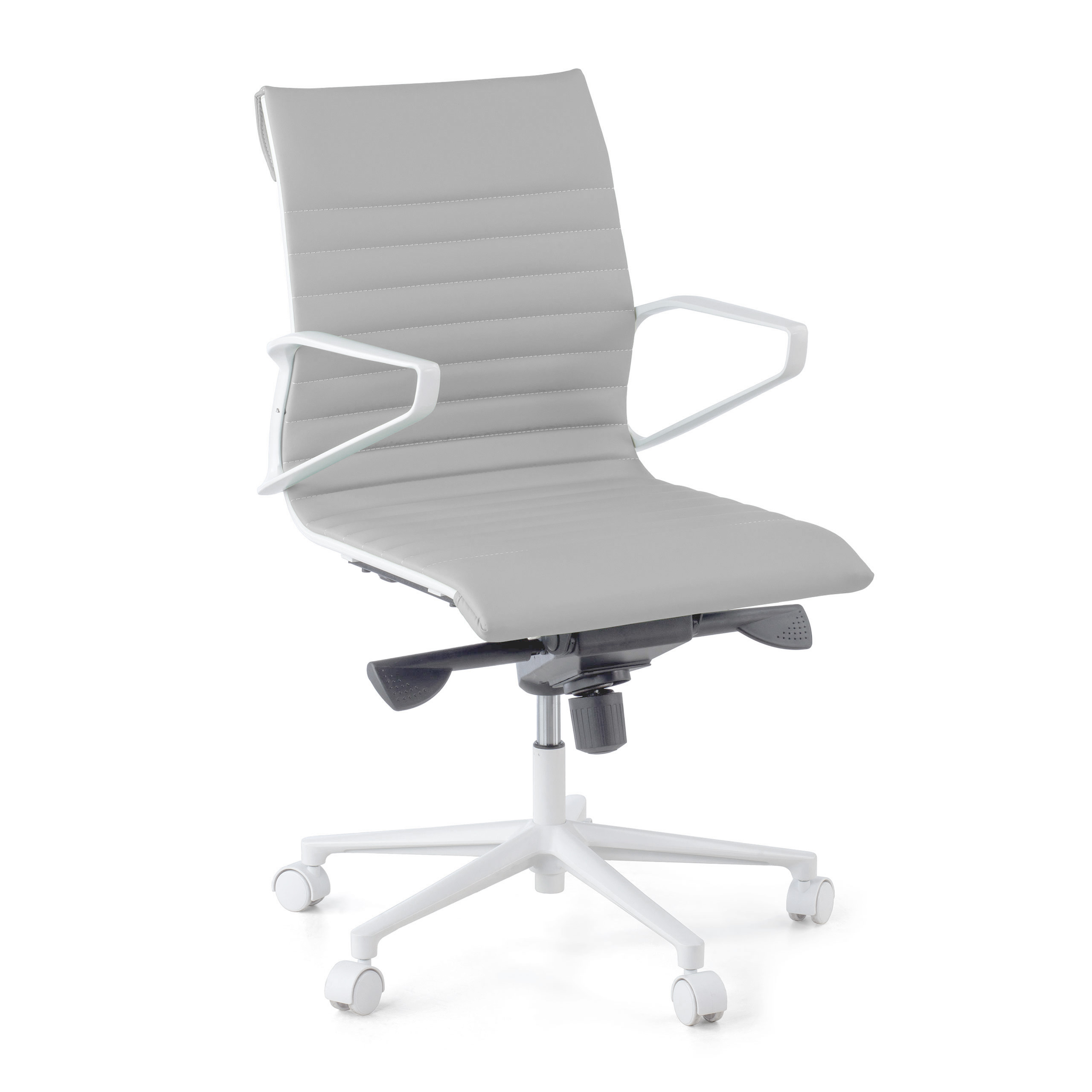Bureaustoel Design Cagliari, witte structuur, lage rugleuning, eco-leer