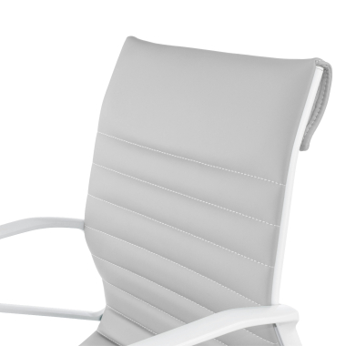 luxe bureaustoel wit grijs lage rugleuning witte structuur kunstleder vaste armleuningen 9