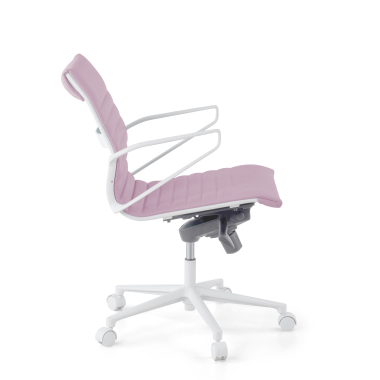 luxe bureaustoel wit roze lage rugleuning witte structuur kunstleder vaste armleuningen 5