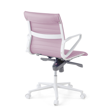 luxe bureaustoel wit roze lage rugleuning witte structuur kunstleder vaste armleuningen 6