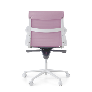 luxe bureaustoel wit roze lage rugleuning witte structuur kunstleder vaste armleuningen 7