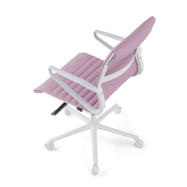 luxe bureaustoel wit roze lage rugleuning witte structuur kunstleder vaste armleuningen 8