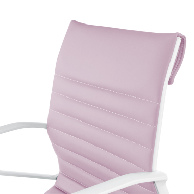 luxe bureaustoel wit roze lage rugleuning witte structuur kunstleder vaste armleuningen 9