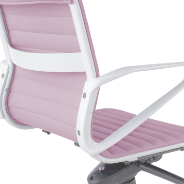 luxe bureaustoel wit roze lage rugleuning witte structuur kunstleder vaste armleuningen 10