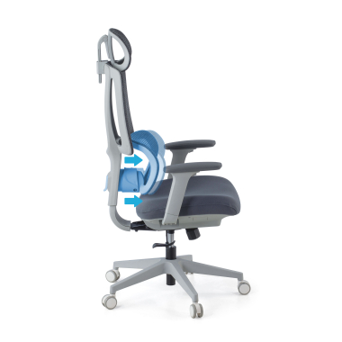 ergonomische bureaustoel wit grijs essenza netstof mesh 3d verstelbare armleuningen dubbele lumbale steun hoofdsteun 4