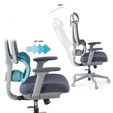 ergonomische bureaustoel wit grijs essenza netstof mesh 3d verstelbare armleuningen dubbele lumbale steun hoofdsteun 11