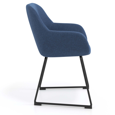 bezoekersstoel blauw structuur sledeframe stof gestoffeerde armleuningen 3