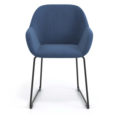 bezoekersstoel blauw structuur sledeframe stof gestoffeerde armleuningen 4