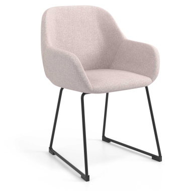 bezoekersstoel beige structuur sledeframe stof gestoffeerde armleuningen 1