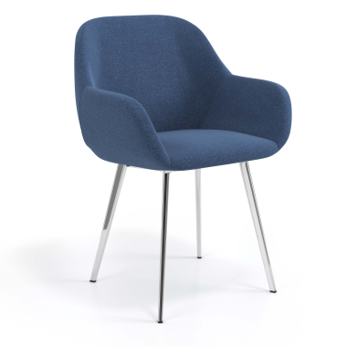 bezoekersstoel verchroomd blauw 4 poten stof gestoffeerde armleuningen 1