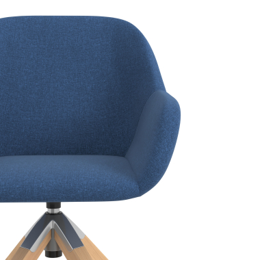 kuipstoel blauw draaistoel hout stof gestoffeerde armleuningen 5