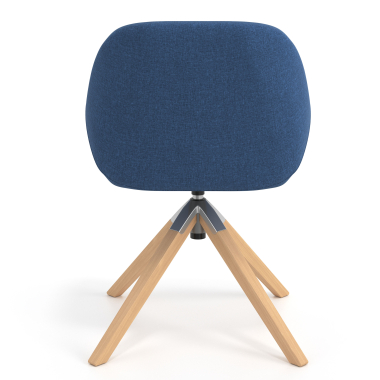 kuipstoel blauw draaistoel hout stof gestoffeerde armleuningen 6
