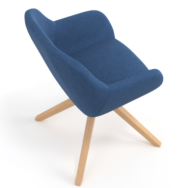 kuipstoel blauw draaistoel hout stof gestoffeerde armleuningen 7