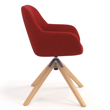 kuipstoel rood draaistoel hout stof gestoffeerde armleuningen 3