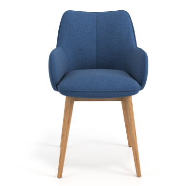 scandinavische stoel blauw houten poten stof gestoffeerde armleuningen 4