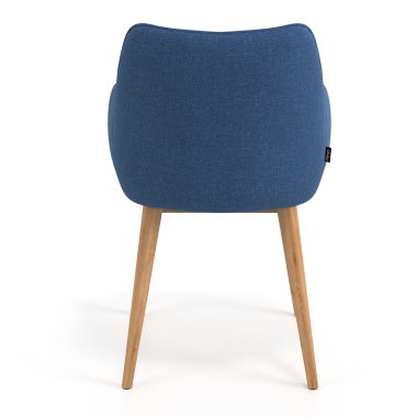 scandinavische stoel blauw houten poten stof gestoffeerde armleuningen 6