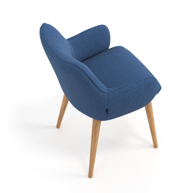 scandinavische stoel blauw houten poten stof gestoffeerde armleuningen 7