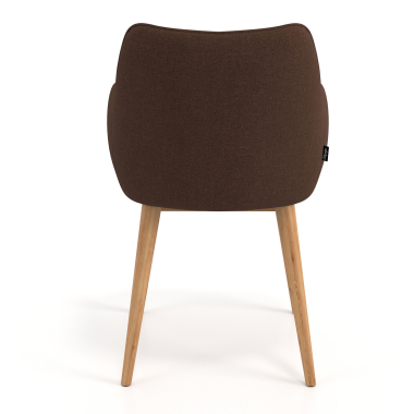 scandinavische stoel bruin houten poten stof gestoffeerde armleuningen 6