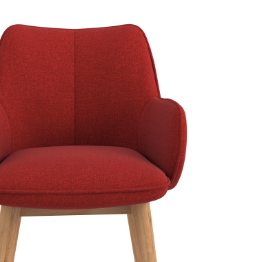 scandinavische stoel rood houten poten stof gestoffeerde armleuningen 5