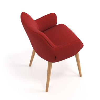 scandinavische stoel rood houten poten stof gestoffeerde armleuningen 7