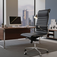 Design bureaustoel Cagliari, met hoge rugleuning, leer