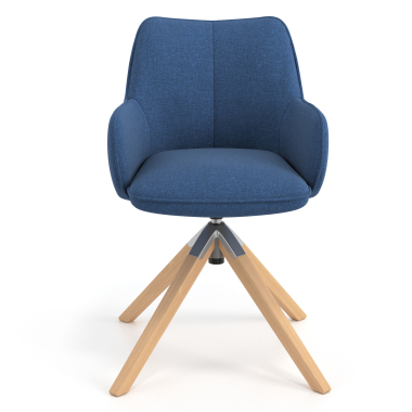 kuipstoel blauw draaistoel hout stof gestoffeerde armleuningen 4