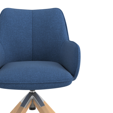 kuipstoel blauw draaistoel hout stof gestoffeerde armleuningen 5