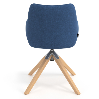 kuipstoel blauw draaistoel hout stof gestoffeerde armleuningen 6