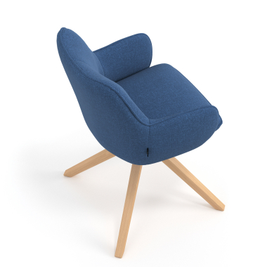 kuipstoel blauw draaistoel hout stof gestoffeerde armleuningen 7