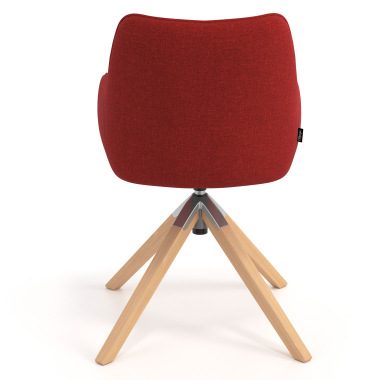kuipstoel rood draaistoel hout stof gestoffeerde armleuningen 6