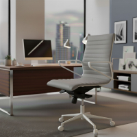 Bureaustoel Design Cagliari, witte structuur, lage rugleuning, eco-leer