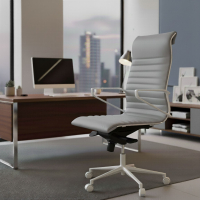 Bureaustoel design Cagliari, witte structuur, hoge rugleuning, eco-leer