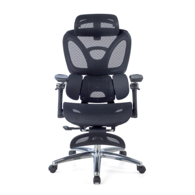 ergonomische bureaustoel zwart sense ultra netstof mesh 4d verstelbare armleuningen lumbale steun hoofdsteun uitschuifbare voetensteun 6