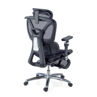 ergonomische bureaustoel zwart sense ultra netstof mesh 4d verstelbare armleuningen lumbale steun hoofdsteun uitschuifbare voetensteun 9