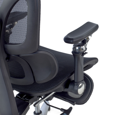 ergonomische bureaustoel zwart sense ultra netstof mesh 4d verstelbare armleuningen lumbale steun hoofdsteun uitschuifbare voetensteun 11