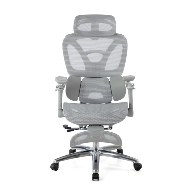ergonomische bureaustoel grijs sense ultra netstof mesh 4d verstelbare armleuningen lumbale steun hoofdsteun uitschuifbare voetensteun 7