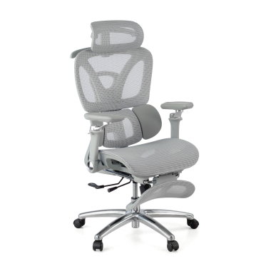 ergonomische bureaustoel grijs sense ultra netstof mesh 4d verstelbare armleuningen lumbale steun hoofdsteun uitschuifbare voetensteun 1