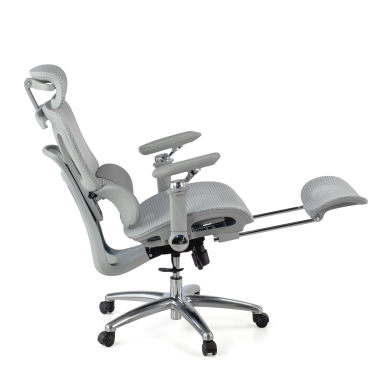 ergonomische bureaustoel grijs sense ultra netstof mesh 4d verstelbare armleuningen lumbale steun hoofdsteun uitschuifbare voetensteun 8