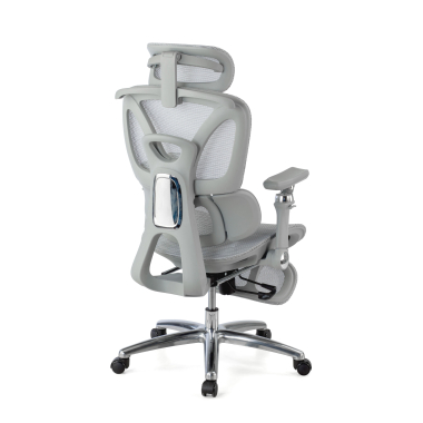 ergonomische bureaustoel grijs sense ultra netstof mesh 4d verstelbare armleuningen lumbale steun hoofdsteun uitschuifbare voetensteun 10