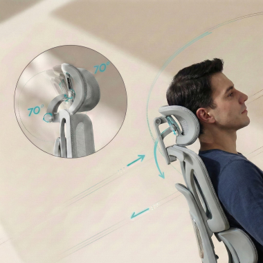ergonomische bureaustoel grijs sense ultra netstof mesh 4d verstelbare armleuningen lumbale steun hoofdsteun uitschuifbare voetensteun 6