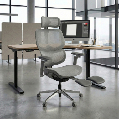 ergonomische bureaustoel grijs erghos x2 netstof mesh 5d verstelbare armleuningen dubbele lumbale steun hoofdsteun uitschuifbare voetensteun 2