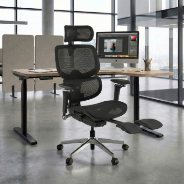 ergonomische bureaustoel zwart erghos x2 netstof mesh 5d verstelbare armleuningen dubbele lumbale steun hoofdsteun uitschuifbare voetensteun 2