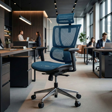 ergonomische bureaustoel blauw bureaustoel netstof mesh 3d verstelbare armleuningen lumbale steun hoofdsteun 2