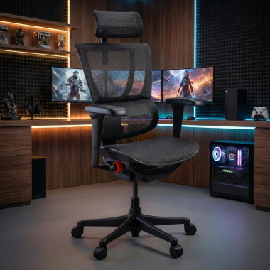 gamestoel zwart gamingstoel netstof mesh 5d verstelbare armleuningen lumbale steun hoofdsteun 2