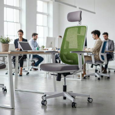 bureaustoel wit groen kaito netstof mesh beweegbare armleuningen hoofdsteun 2